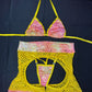 Daffodil Yellow Fishnet/Metallic Yellow/Pink Ombré Chap Shorts Lingerie Outfit