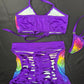 Rainbow Animal Print Sports Bra/Ripped Back Shorts Two-Piece Lingerie Outfit