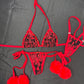Red Flame Mesh Fur Two-Piece Side-Tie Bikini Lingerie Outfit