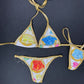 Metallic Gold/Designer Spandex Two-Piece Bikini Lingerie Outfit