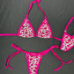 Pink/Hot Pink/Silver Spandex Two-Piece Side-Tie Bikini Lingerie Outfit