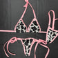 Baby Pink/Cow Print Spandex Two-Piece Side-Tie Bikini Lingerie Outfit