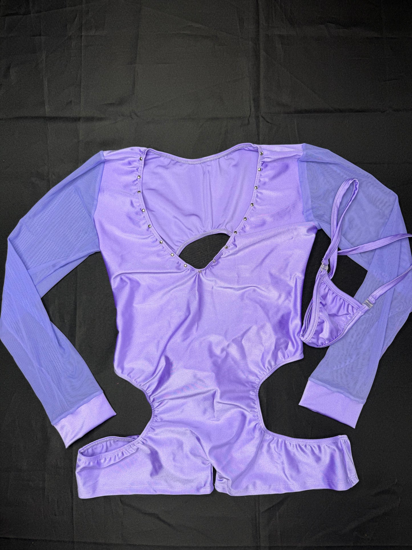 Lavender Spandex/Mesh Romper Lingerie Outfit