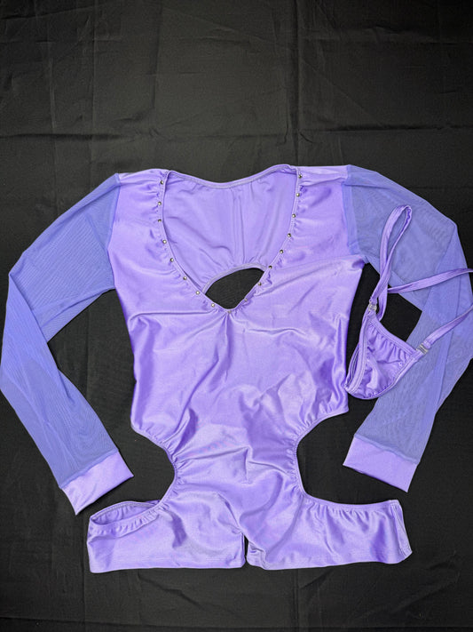 Lavender Spandex/Mesh Romper Lingerie Outfit