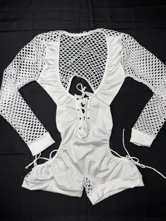 White Spandex Romper Lingerie Outfit