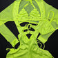 One-Piece Neon Yellow Stretch Fabric/Mesh Romper Stripper Outfit