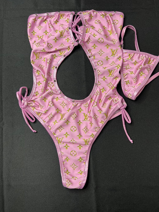 Metallic Pink/Baby Pink One-Piece Exotic Dancer Outift