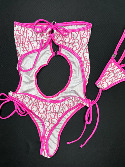 Baby Pink/Hot Pink Designer One-Piece Lingerie Outfit