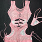 White Kitty Spandex/Baby Pink Fishnet Romper Lingerie Outfit