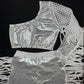 Microdot Silver/White Fringe Single Sleeve/Shorts Two-Piece Lingerie Outfit