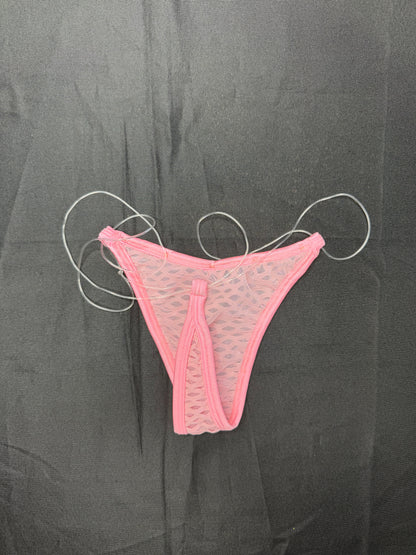Baby Pink Fishnet Spandex Two-Piece Bikini Lingerie Outfit