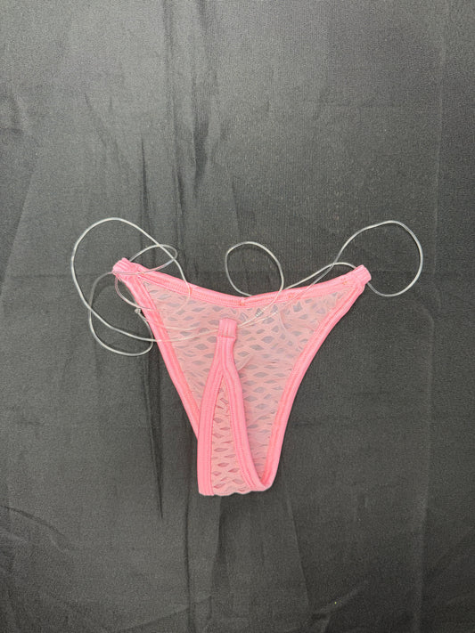 Baby Pink Fishnet Spandex Two-Piece Bikini Lingerie Outfit
