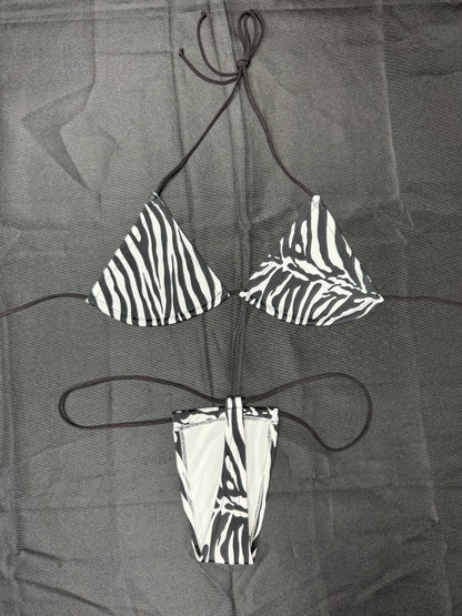 Zebra Animal Print White/Black Spandex Micro Bikini Lingerie Outfit
