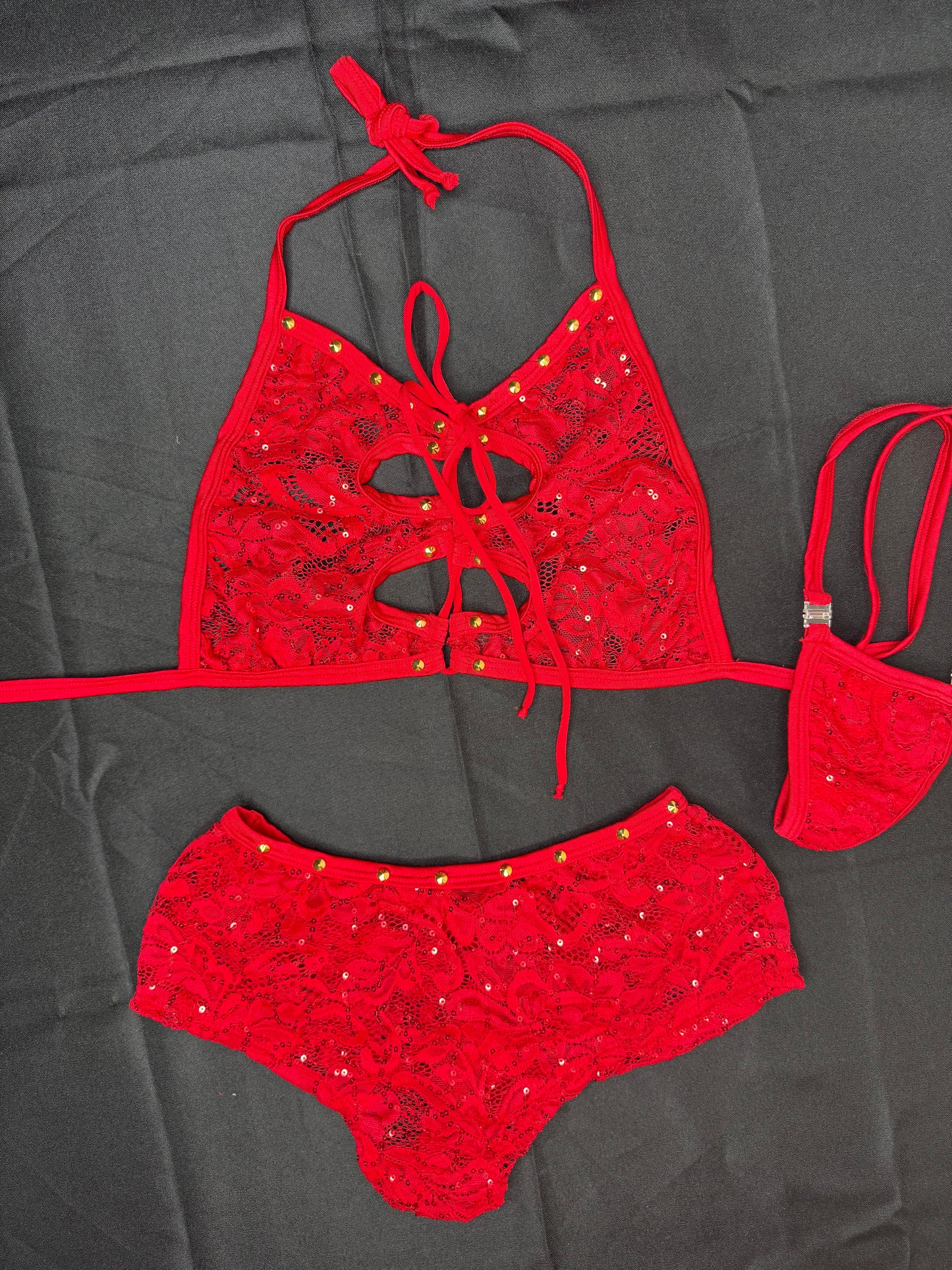 Sparkle Lace Two-Piece Shorts Lingerie Outfit