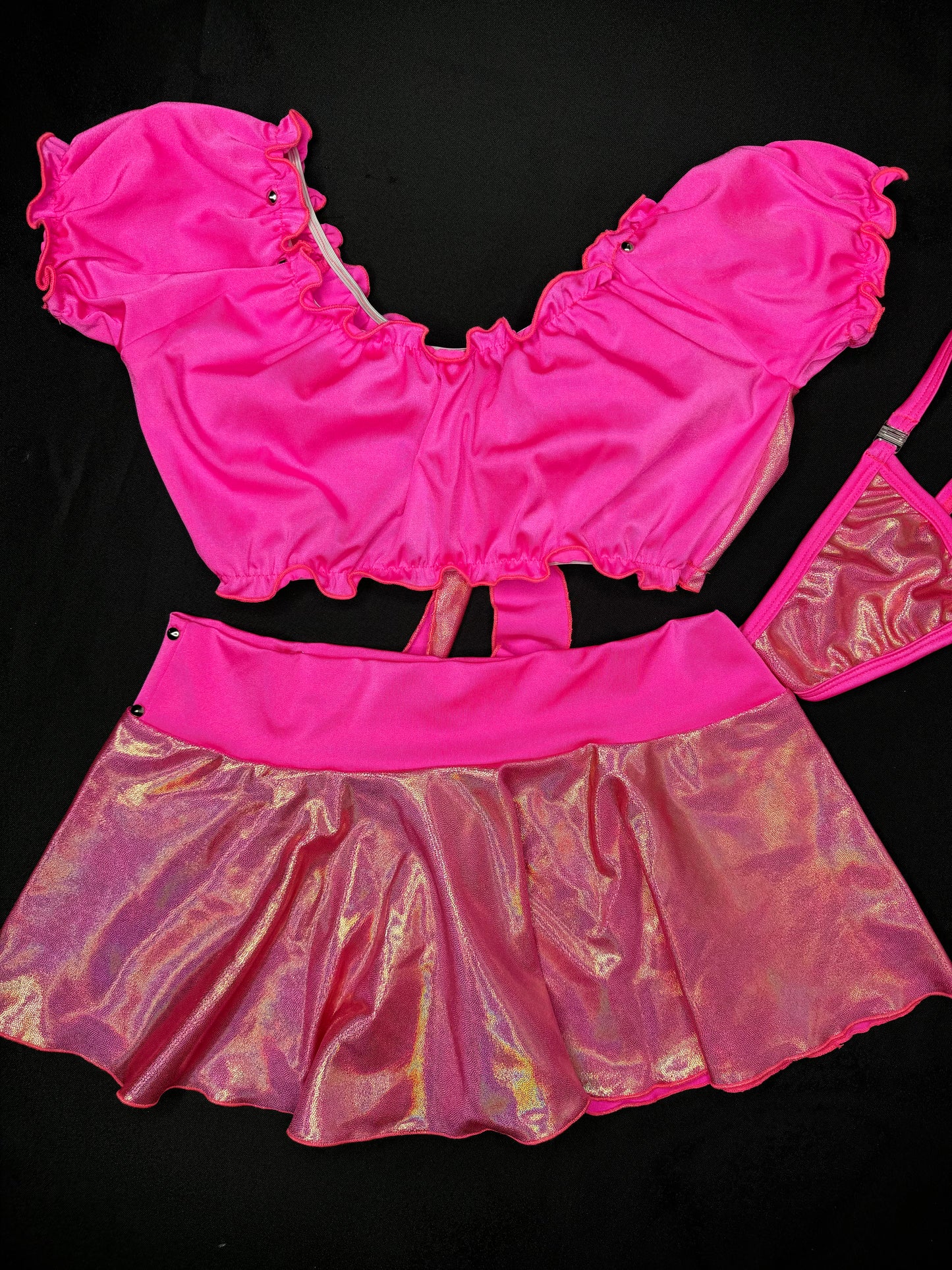Mystic Hot Pink/Hot Pink Two-Piece Skirt Lingerie Outfit