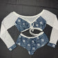 Yankees Blue Spandex/White Mesh Long Sleeve/Shorts Two-Piece Lingerie Outfit