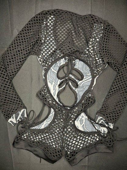 Grey Thunder Fabric One-Piece Romper Lingerie Outfit