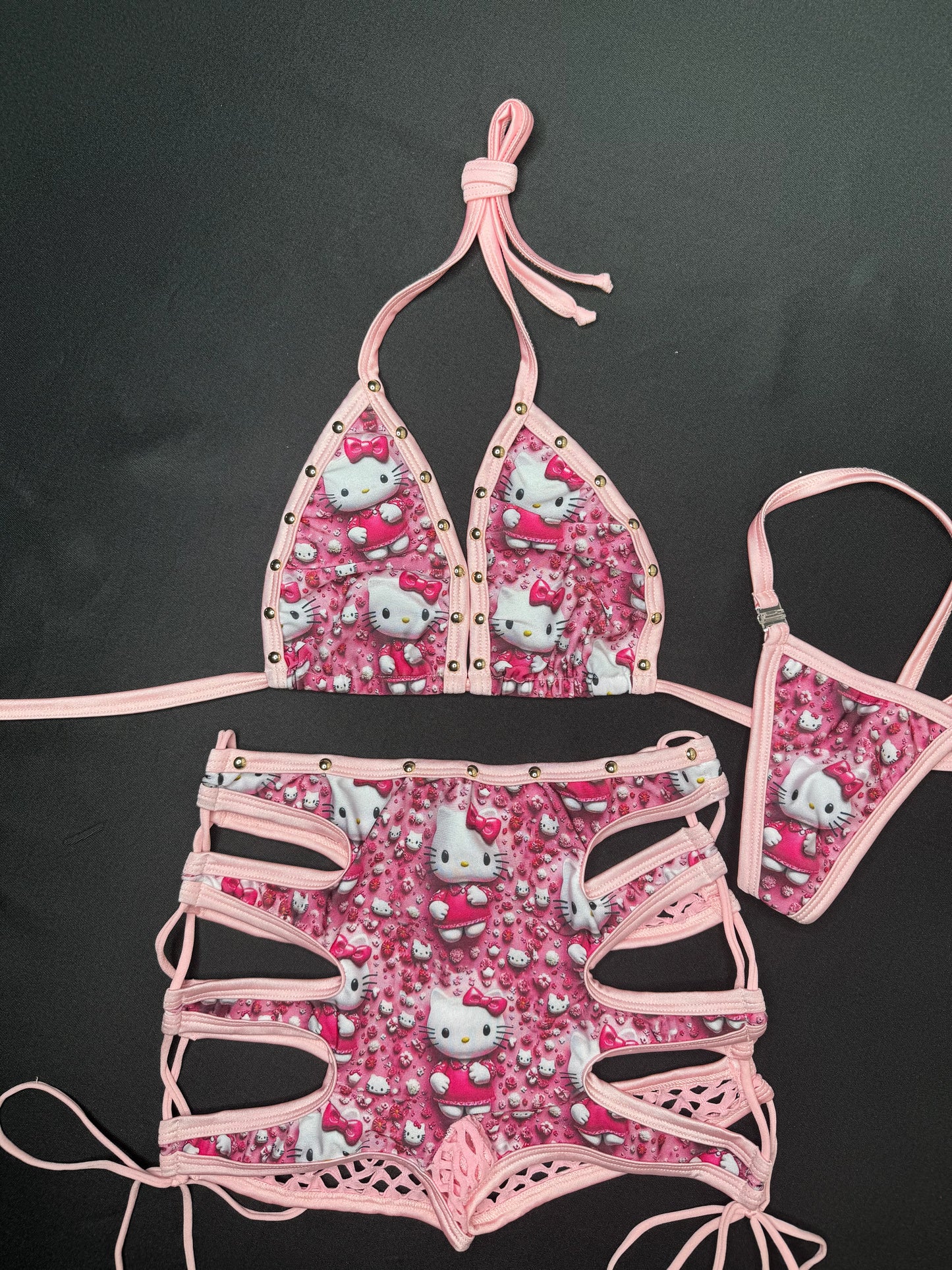 Baby Pink/Pink Kitty Two-Piece Bikini Top/Shorts Lingerie Outfit