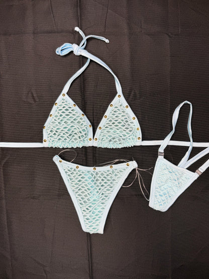 Baby Blue Spandex Two-Piece Bikini Lingerie Outfit