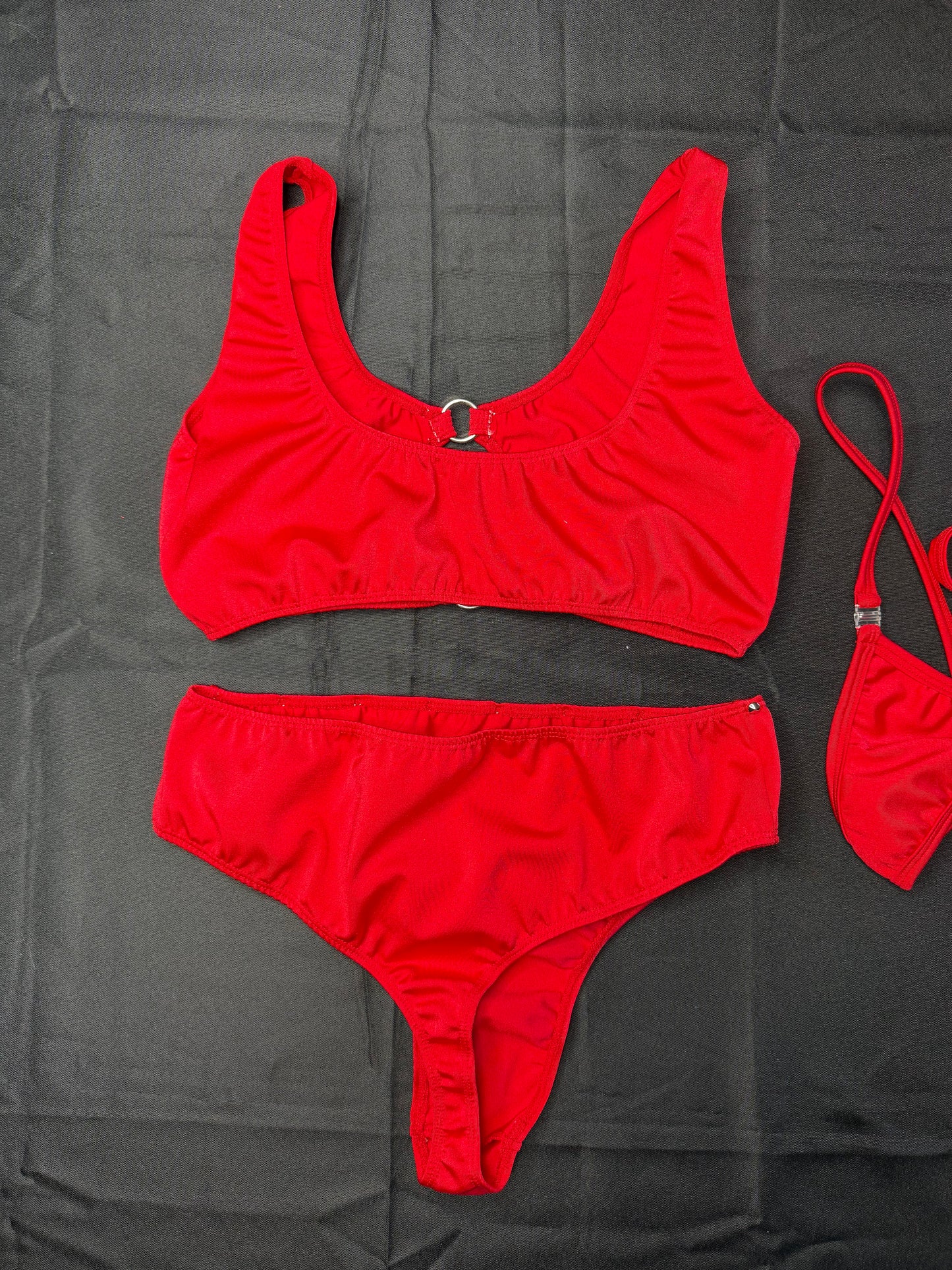 Red Spandex Sports Bra/Shorts Two-Piece Lingerie Outfit