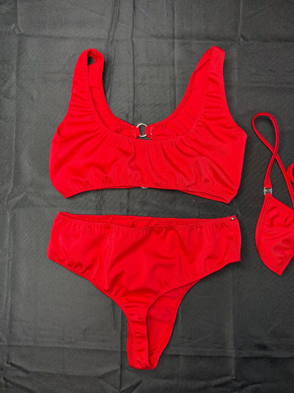 Red Spandex Sports Bra/Shorts Two-Piece Lingerie Outfit