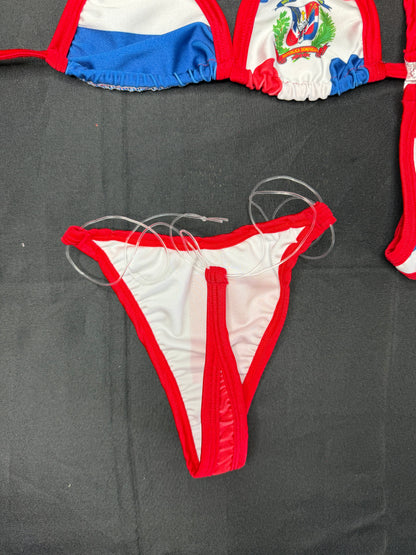 Dominican Print Spandex/Red Spandex Two-Piece Bikini Lingerie Outfit