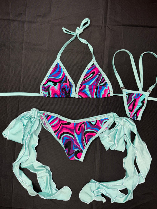 Baby Blue/Multi Color Spandex Two-Piece Bikini Lingerie Outfit