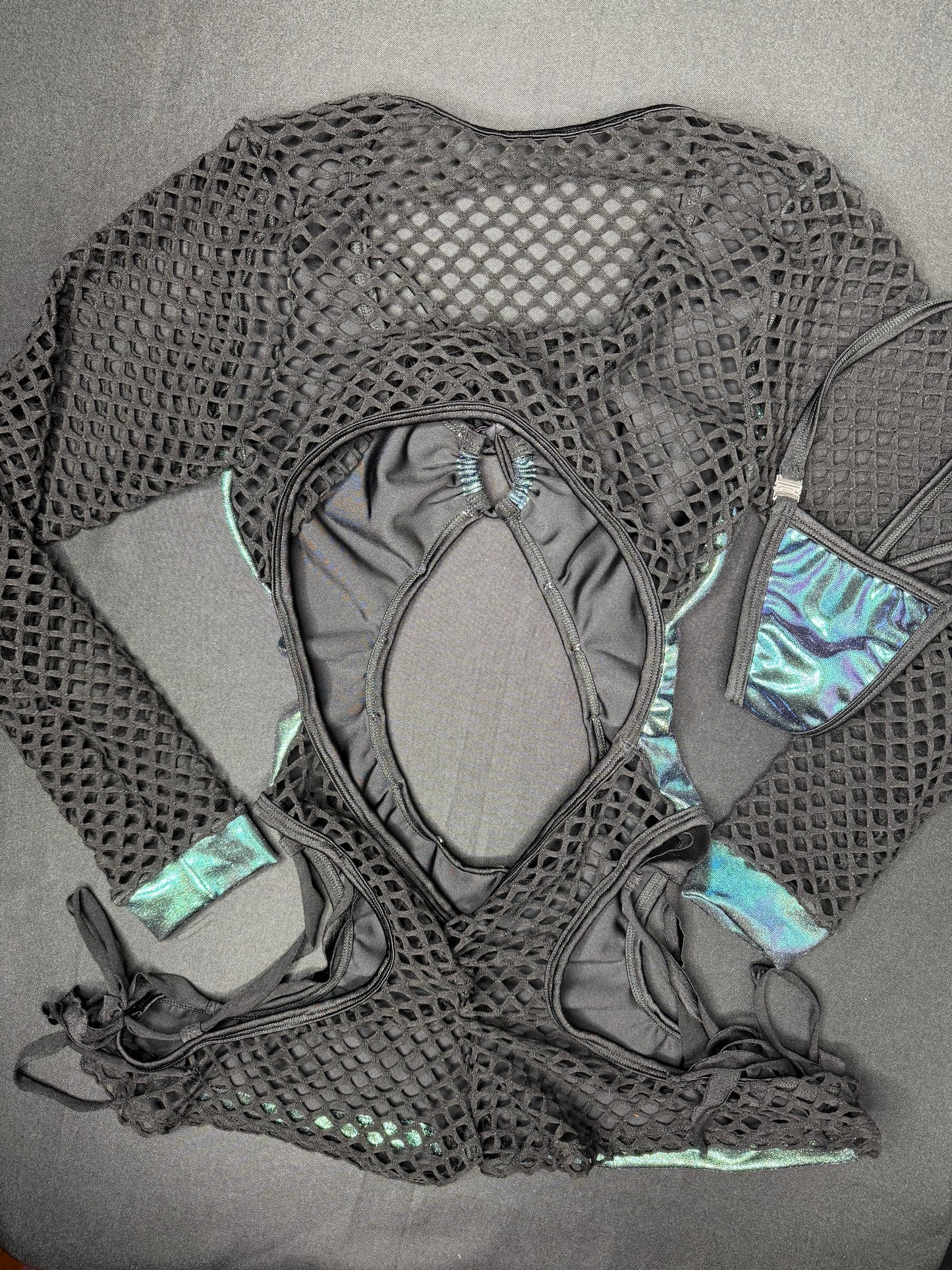 Microdot Kelly Green/Black Fishnet One-Piece Romper Lingerie Outfit