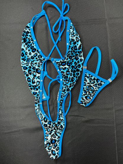 Blue Cheetah Print One-Piece Stripper Outfit