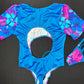 Flower Print/Blue Spandex Short Sleeve One-Piece Leotard Lingerie Outfit