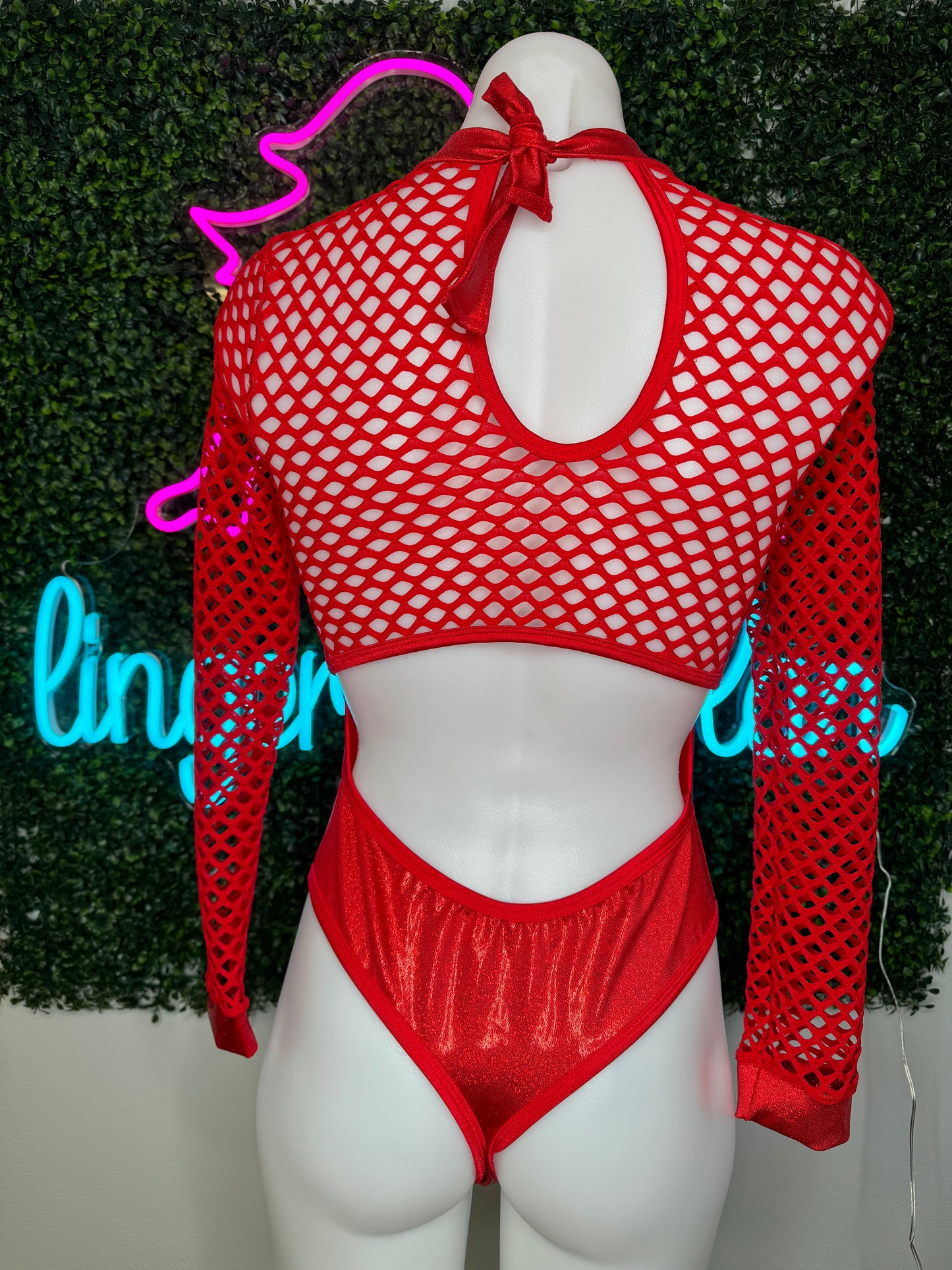 Red Fishnet/Spandex One-Piece Exotic Dancer Outfit