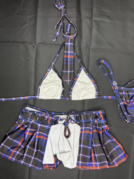 Plaid Bikini Top/Tie School Girl Skirt Two-Piece Lingerie Outfit
