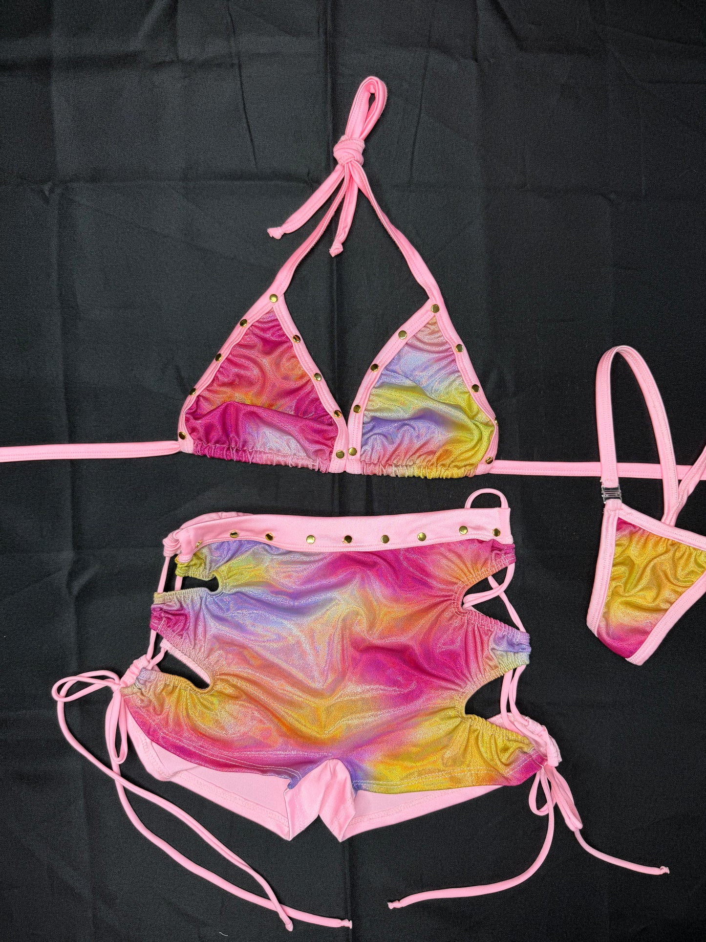 Baby Pink Holographic Multi Color Two-Piece Lingerie Outfit