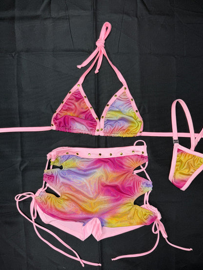 Baby Pink Holographic Multi Color Two-Piece Lingerie Outfit