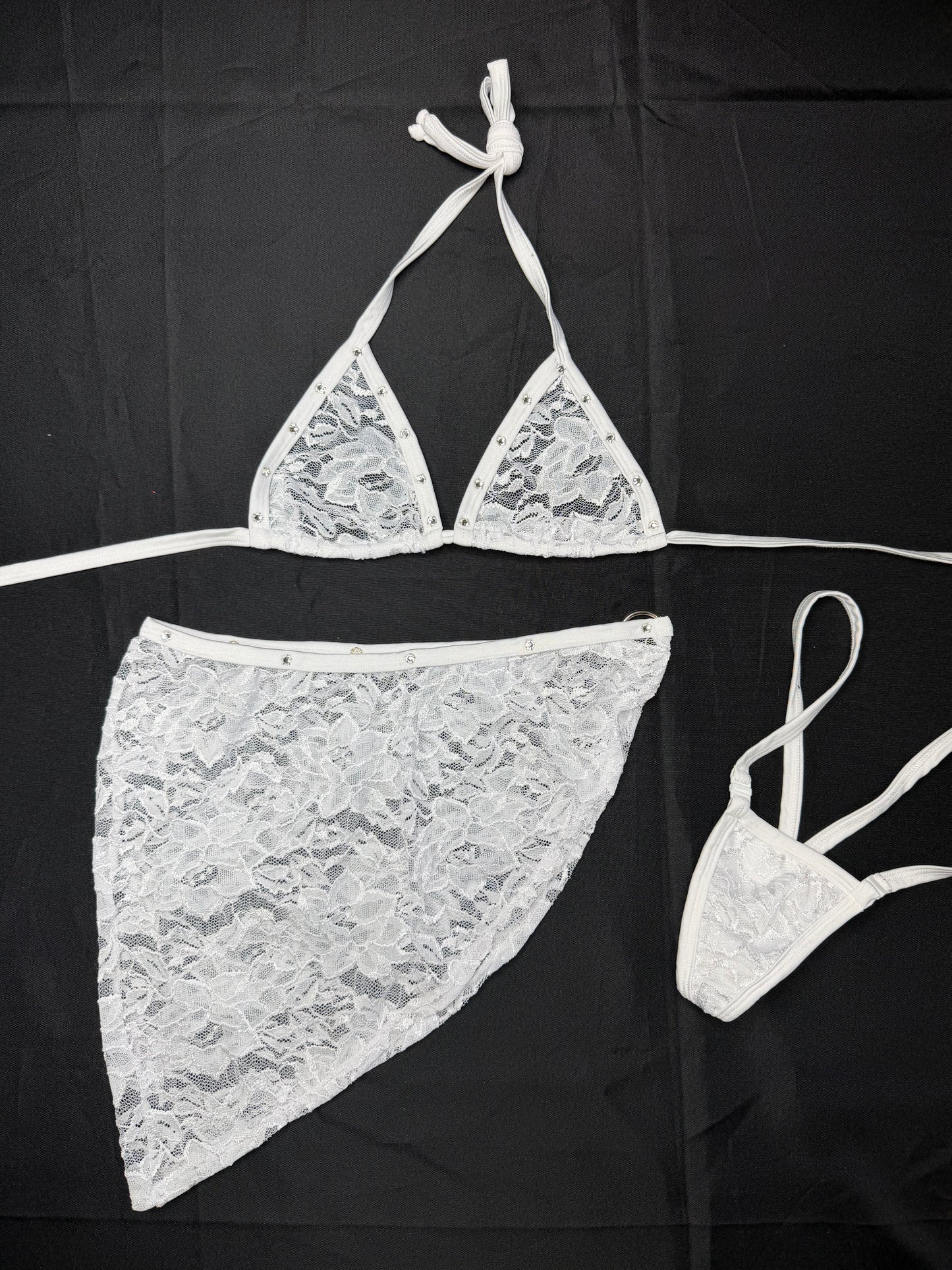 White Lace Bikini Top/Skirt Two-Piece Lingerie Outfit
