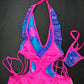 Blue Fish Scales/Hot Pink Spandex One-Piece Exotic Dancer Outfit