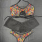 Black/Red Flame Spandex Sports Bra/Cheeky Thong/Shorts Three-Piece Lingerie Outfit