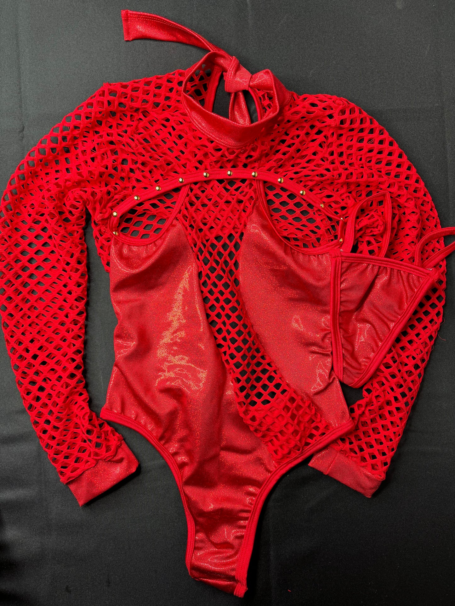 Red Fishnet/Spandex One-Piece Exotic Dancer Outfit