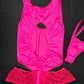 Hot Pink Spandex/Fishnet One-Piece Romper Lingerie Outfit
