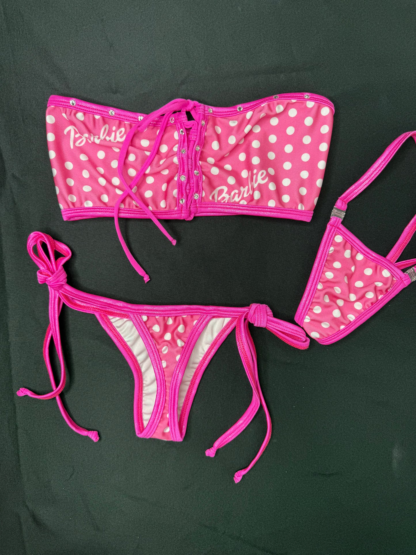 Pink Designer Two-Piece Side-Tie Bikini Lingerie Outfit
