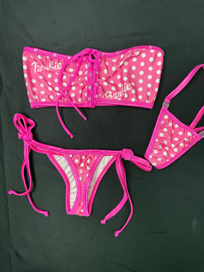 Pink Designer Two-Piece Side-Tie Bikini Lingerie Outfit