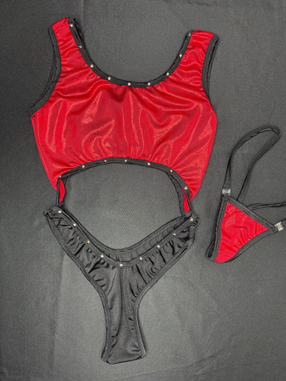 Red/Black Spandex One-Piece Lingerie Outfit