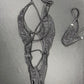 Silver Sparkle Mesh One-Piece Lingerie Outfit