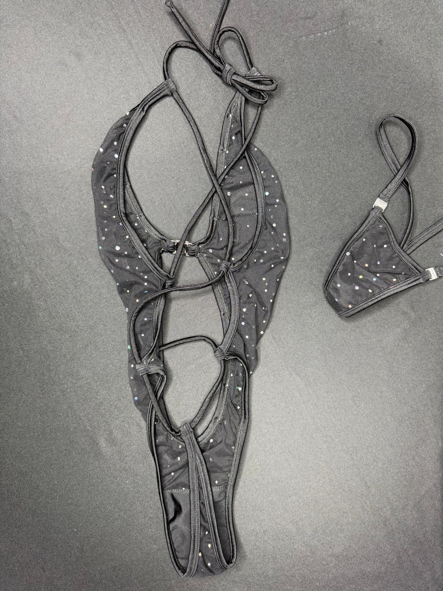 Silver Sparkle Mesh One-Piece Lingerie Outfit