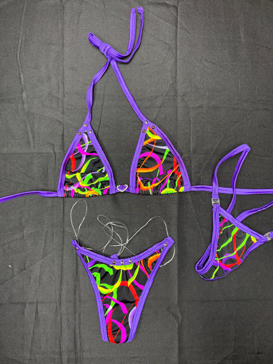 Purple/Multi Color Two-Piece Bikini Lingerie Outfit