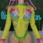 Neon Yellow/Rainbow Animal Print Romper Lingerie Outfit