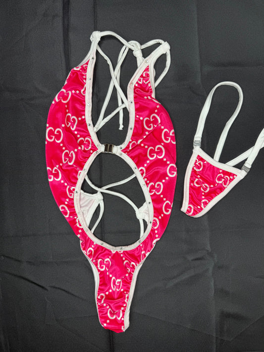 Hot Pink VELVET One-Piece Lingerie Outfit