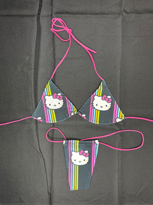 Kitty Spandex Two-Piece Micro Bikini Lingerie Outfit