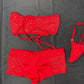 Red Mesh Tube Top/Spandex Shorts Two-Piece Lingerie Outfit