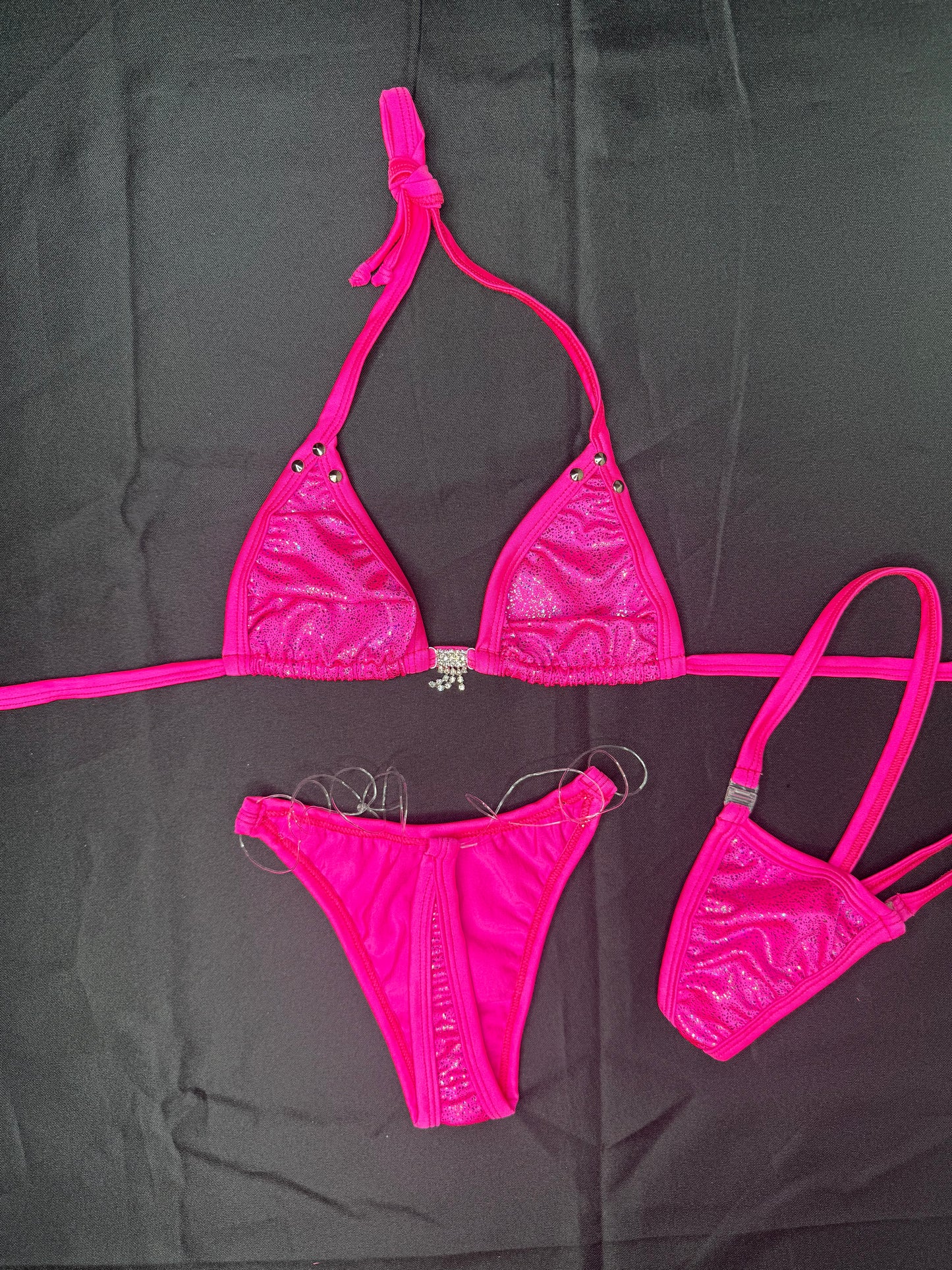 Hot Pink Spandex Two-Piece Bikini Lingerie Outfit